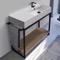 Console Sink Vanity With Ceramic Sink and Natural Brown Oak Shelf, 43